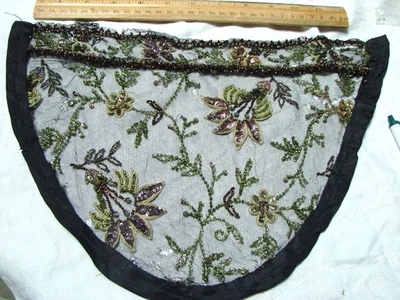 Antigua red con cuentas de modista NEGRA floral rosa lentejuelas remanente en caja TLC Foto 1 de 4