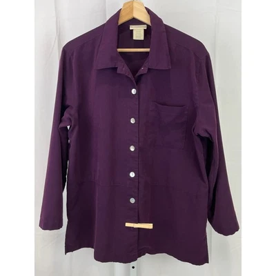 TRAVELSMITH Petite M PM Botón Frontal Túnica Top Camisa Cuello Manga Larga Púrpura Foto 1 de 4