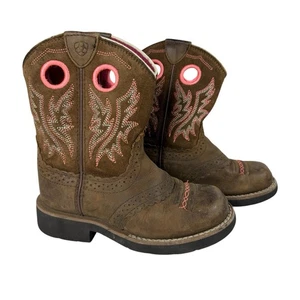 Ariat Kids 11 Fatbaby Cowgirl Western stivali pull on marrone cipria rosa 10017309 - Foto 1 di 13