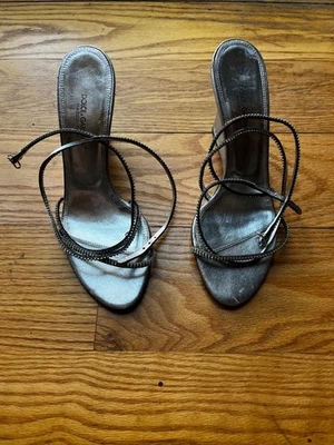 Dolce and Gabbana Plata Cristal Cuña Tobillo Envoltura 41 9.5 Originalmente $825 Foto 1 de 4