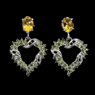 Pendientes de plata de ley 925 ovalados citrino cromo diopsido piedras preciosas joyería Foto 1 de 4