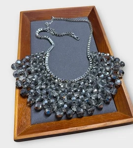 M&S Statement Necklace Chunky Silver Tone Links Sparkly Iridescent Crystals - Picture 1 of 4
