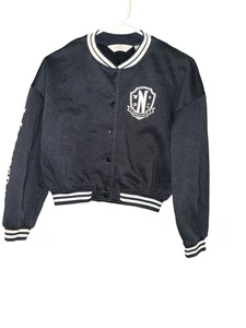 H&M Wednesday Addams Black Letterman Style Jacket Size Youth 12/14 - Picture 1 of 6