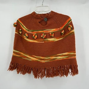 Poncho Boho Vintage Niñas Flecos Talla Única Cottagecore Retro Tejido Colores Otoño - Imagen 1 de 4
