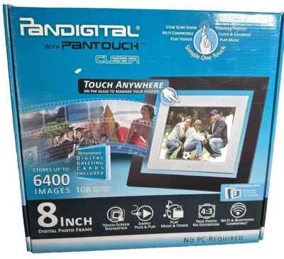 PANDIGITAL PANTOUCH CLEAR 8" DIGITAL PHOTO FRAME 1GB 6400 IMAGES - Image 1 of 2