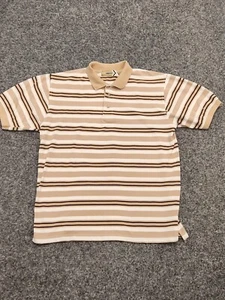 212 NYC Polo Shirt Men XL Extra Large Brown Beige White Stripe Collar Y2K VTG - Picture 1 of 11