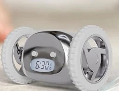 CLOCKY Alarm Clock On Wheels Loud For Heavy Sleepers Chrome Color White Weels - Image 1 of 4