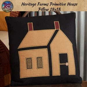 Heritage Farms Primitive Embroidered Saltbox Home Pillow 18x18 - Picture 1 of 3