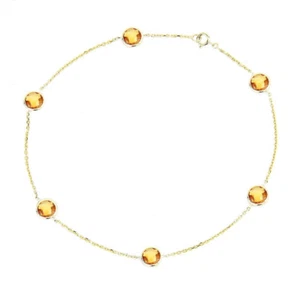 14K Yellow Gold Anklet Bracelet With Citrine Gemstones 11 Inches - Picture 1 of 1