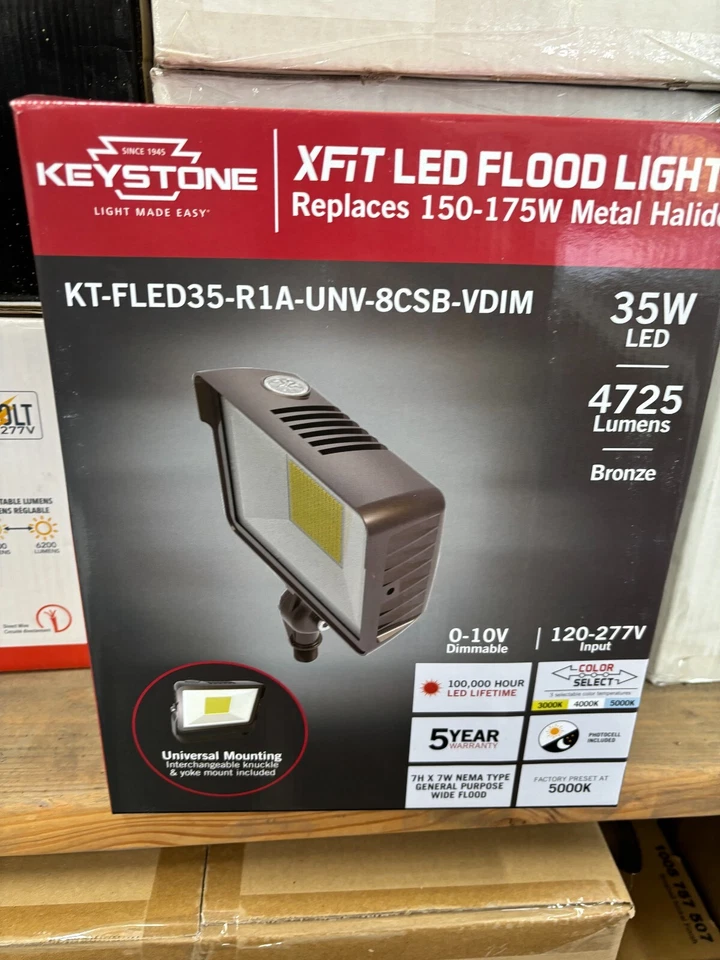 LED Security Flood Light Keystone Dusk To Dawn 120-277V 35W 175W Bronze 4725