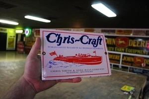 CHRIS CRAFT  BOATS  DEALER  PORCELAIN METAL SIGN FISHING HUNTING FOREST LURE - Picture 1 of 8