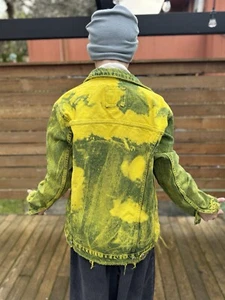 Zara Herren gelb gefärbt Denim Distressed Jeansjacke Größe Small - Bild 1 von 12