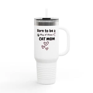 Stay at Home Cat Mom Insulated Travel Mug, 40oz - Cat Lover Gift, Funny Tumbler, - Picture 1 of 5