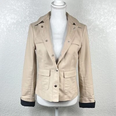 Chaqueta Ann Taylor Tostada Negra Imitación Cuero Bolsillo Botón a Presión Cuello Talla 2 Foto 1 de 4