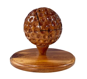WOOD GOLF BALL PUZZLE BRAIN TEASER w Box & Solution, Bits & Pieces Clever Puzzle - Picture 1 of 6