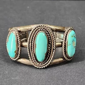 Brazalete grueso vintage de tres piedras navajo nativo americano navajo de plata esterlina - Imagen 1 de 12