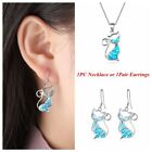 Exquisite Fashion Women Cat Pendant Earrings Chain Jewelry Opal Necklace