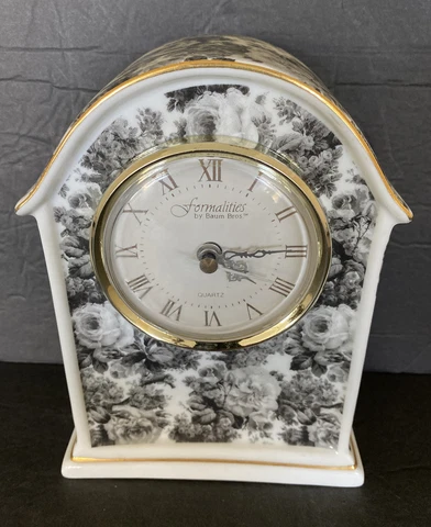 Formalities Porcelain Quartz Baum Bros Mantel Desk Clock Works See Pics Cover