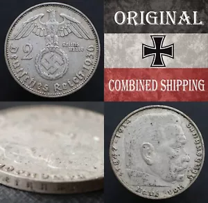 2 Reichsmark 1936 J - Alemania Tercer Reich moneda de plata con esvástica - #645 - Imagen 1 de 5