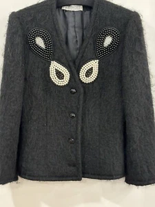 Givenchy Vtg Mohair Blazer Jacket Pearl Embellished Size M - Picture 1 of 12