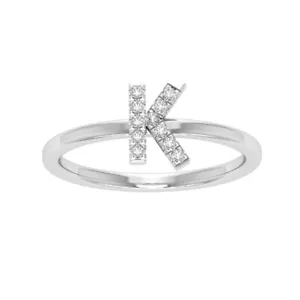 10K White Gold Diamond K Initial Band Ring 1/10ct Size 7 Holiday Gift - Picture 1 of 8