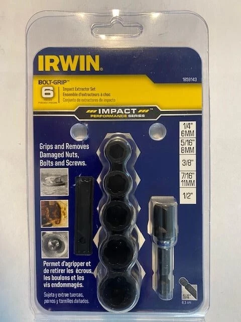 Irwin 1859143 Impact Deep Well Bolt Grip 3/8 Square Drive 6-Pc Extractor Set USA - Image 1 of 1