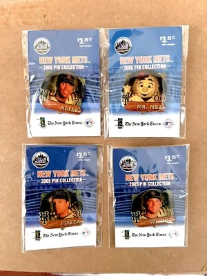 2005 NY Mets 4 Pins REYES, PIAZZA, WRIGHT, MR MET NY Times Collection NEW SEALED - Image 1 of 4