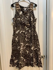 Charter Club Woman Dress Beige And Brown Floral Print sleeveless V-neck size 12 - Picture 1 of 4