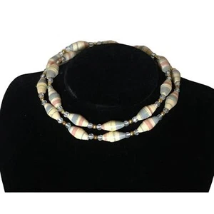 Collana Perline Carta Laccata Vintage anni '80, Blu e Malva - Foto 1 di 3