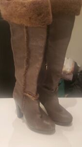 TORY BURCH Brown Fur High Heel Boots / Size 10 1/2/ Pre-Owned