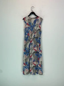 M&S Collection Beige Blue Paisley Print Midi Dress Sleeveless Crew Neck UK 12 - Picture 1 of 10