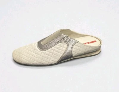 Vtg Prada Linea Rossa White Quilted Leather Mules Slip-On Sneakers! Size 40 - Image 1 of 4
