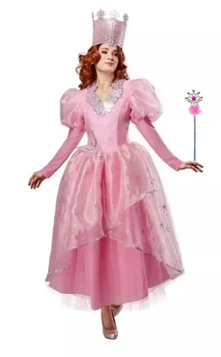 绿野仙踪 Glinda 服装-邪恶的好女巫-女士 M 8-10/L 12-14-皇冠魔杖 — 第 1/4 张图片