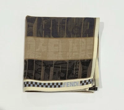 "Pañuelo FENDI para hombres logotipo artístico a cuadros liso marrón algodón cuadrado de bolsillo 17,5""" Foto 1 de 4
