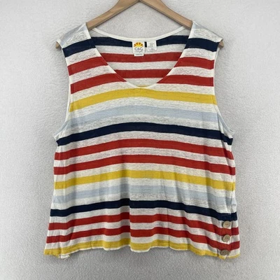 C&C CALIFORNIA Top XL Linen Jersey Striped Sleeveless V-Neck Tank Beach Red - Image 1 of 4