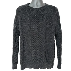 Vintage Polo Ralph Lauren Sweater Gray Fisherman Chunky Cable Knit Men's Large - Picture 1 of 10