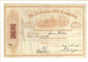 PENNSYLVANIA 1865 St. Nicholas Oil Company Stock Certificate Venango - Picture 1 of 2