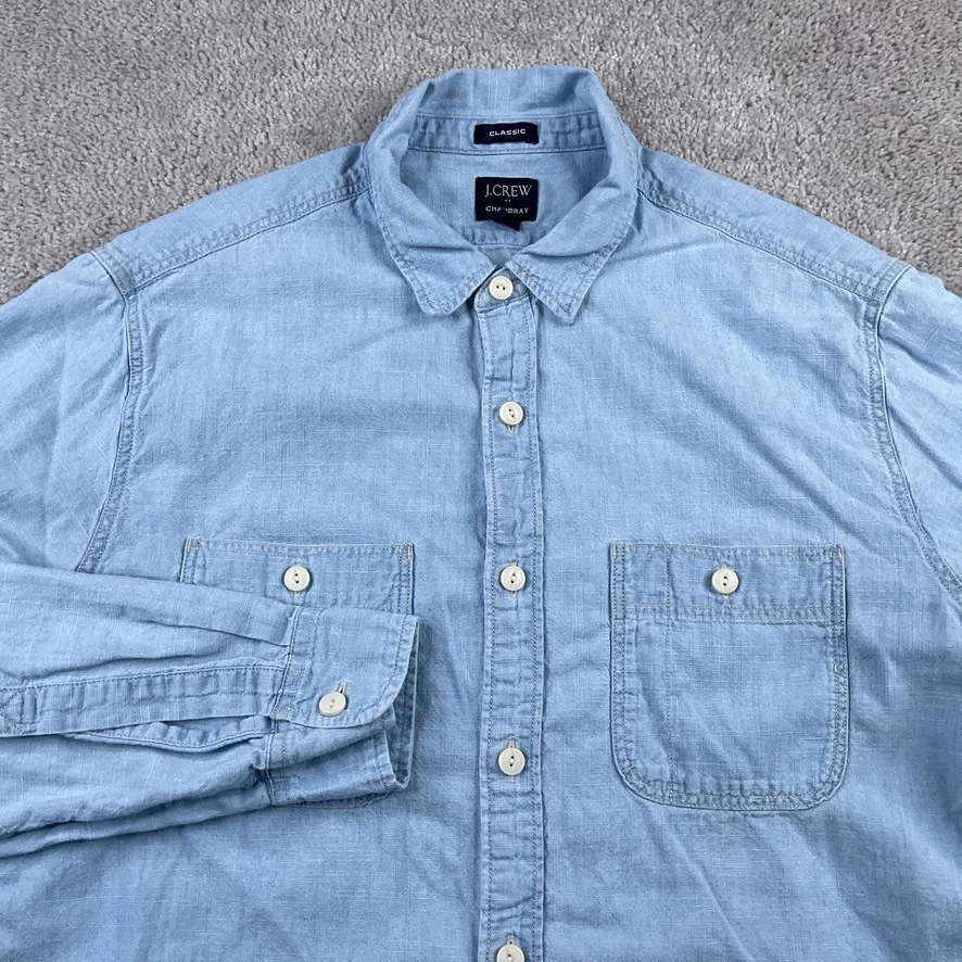 J Crew Shirt Mens Medium Blue Chambray Classic Utility Long Sleeve Button Up - Image 1 of 4