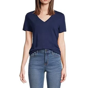 a.n.a Womens V-Neck Cotton Blend V-Neck Short Sleeve T-Shirt in Navy Large $14 - Picture 1 of 2