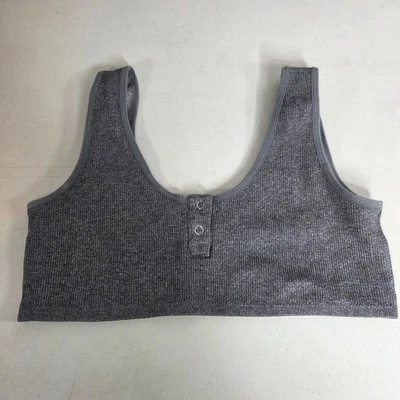 Sujetador Deportivo Gris Acanalado Algodón L Sin Acolchado 2 Botones Salón Bralette 5 Estilo  Foto 1 de 4