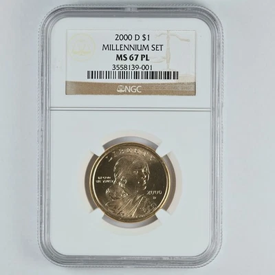 2000-D Millennium Sacagawea Dollar $1 NGC MS67 PL Proof Like - Image 1 of 2