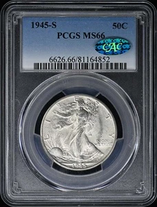 1945-S 50C Walking Liberty Half Dollar PCGS MS66 (CAC) - Picture 1 of 2