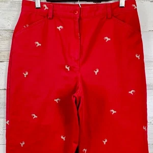 LL Bean Damen rot bestickt Hund Cropped Hose Größe 12 Baumwolle Freizeit - Bild 1 von 13