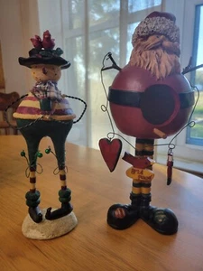 Vintage Weihnachten Volkskunst verdrahtet Harz Weihnachtsmann und Schneemann Vogelhaus 10" 11" - Bild 1 von 4