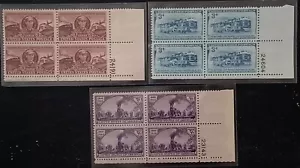 Transcontinental RR, B & O RR, RR Engineers, Three U.S. 3 Cent UNC Block Plates - Picture 1 of 4