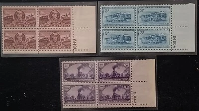 Transcontinental RR, B & O RR, RR Engineers, Three U.S. 3 Cent UNC Block Plates - Image 1 of 4