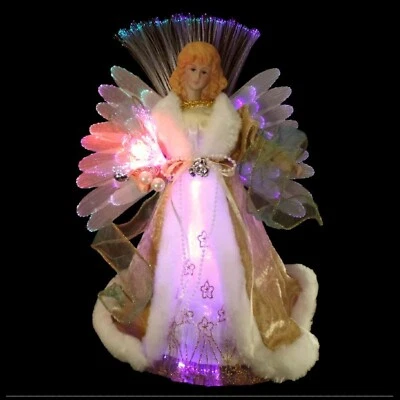 TREE TOPPER / FIBER OPTIC ANGEL / LED / PORCELAIN ACCENTS / GOLDEN QUEEN ANGEL - Image 1 of 4