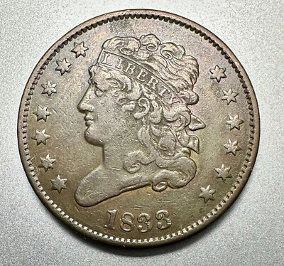 1833  CLASSIC HEAD HALF CENT    NICE DETAIL   #8600 - Image 1 of 2