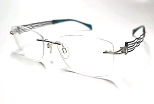 Charmant XL2082 WP1 Line Art Silver/Teal Rimless Japan 52-17-135 - Picture 1 of 12