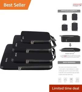 4 Set Compression Packing Cubes Black Cloth Lightweight Travel Organizers - Picture 1 of 10